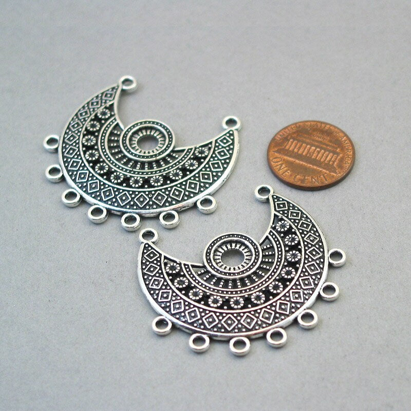 Bohemian crescent charm connector antique silver CM1708S