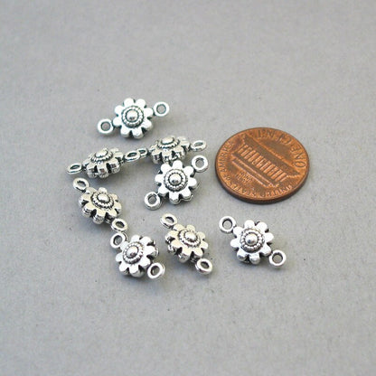 small flower charm connector antique silver CM1714S