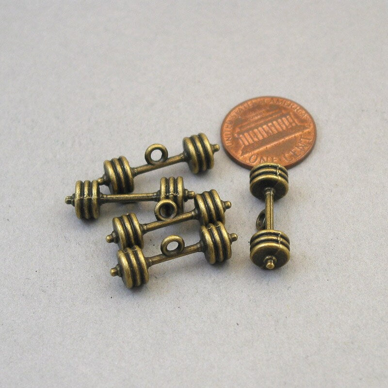 Dumbbell barbell 3D charm antique bronze CM1718B