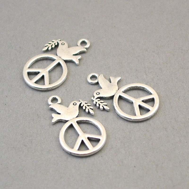 peace sign dove charm antique silver CM1719S