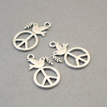 peace sign dove charm antique silver CM1719S