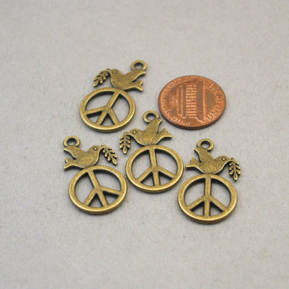 peace sign dove charm antique bronze CM1719B