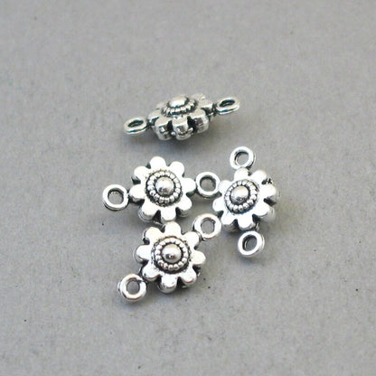 small flower charm connector antique silver CM1714S