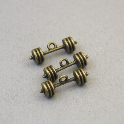 Dumbbell barbell 3D charm antique bronze CM1718B