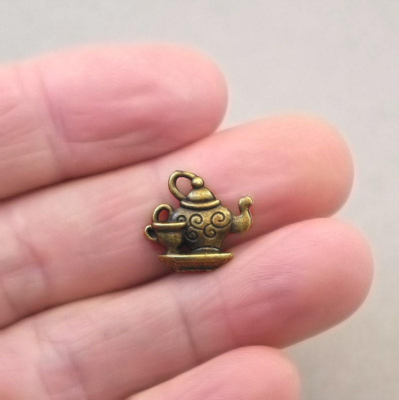 teapot cup charm antique bronze CM1683B