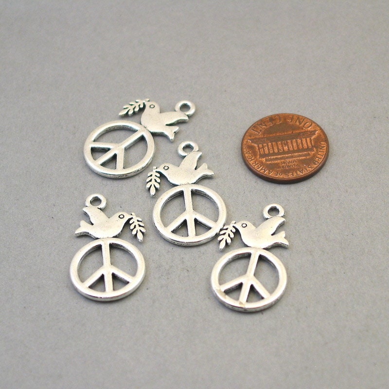 peace sign dove charm antique silver CM1719S