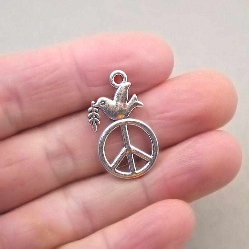 peace sign dove charm antique silver CM1719S