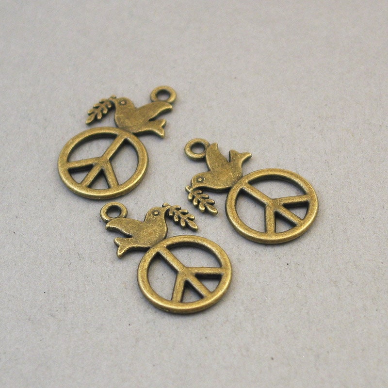 peace sign dove charm antique bronze CM1719B