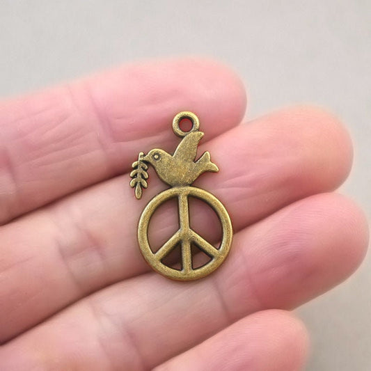 peace sign dove charm antique bronze CM1719B