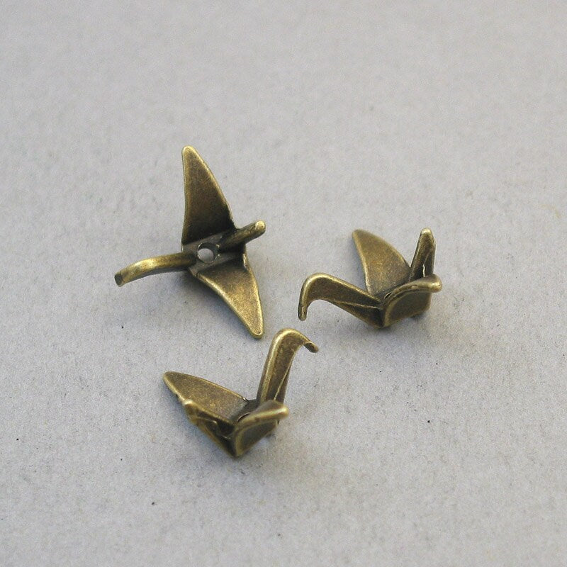 Origami crane charm antique bronze CM1713B