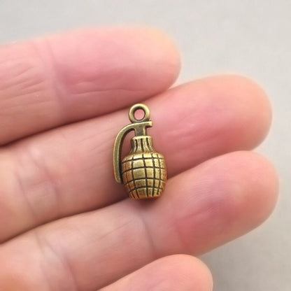 grenade 3D charm antique bronze CM1720B