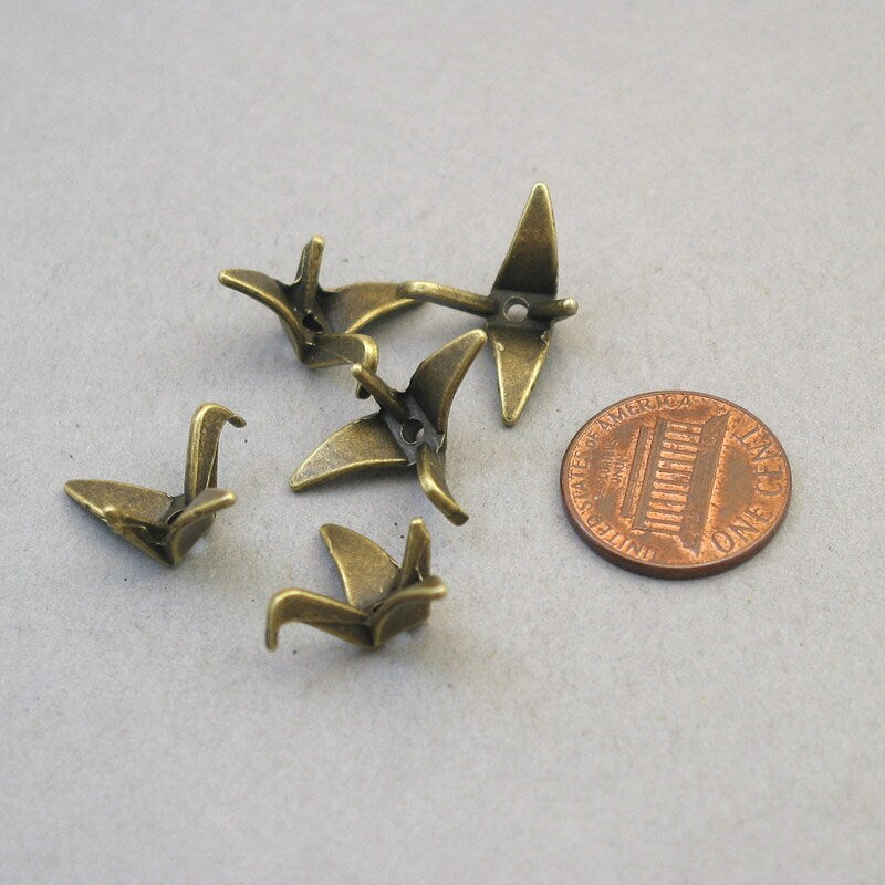 Origami crane charm antique bronze CM1713B