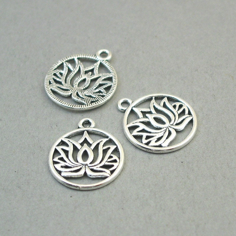 lotus flower charm antique silver CM1687S