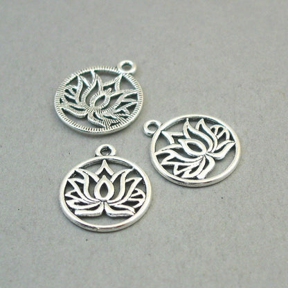 lotus flower charm antique silver CM1687S