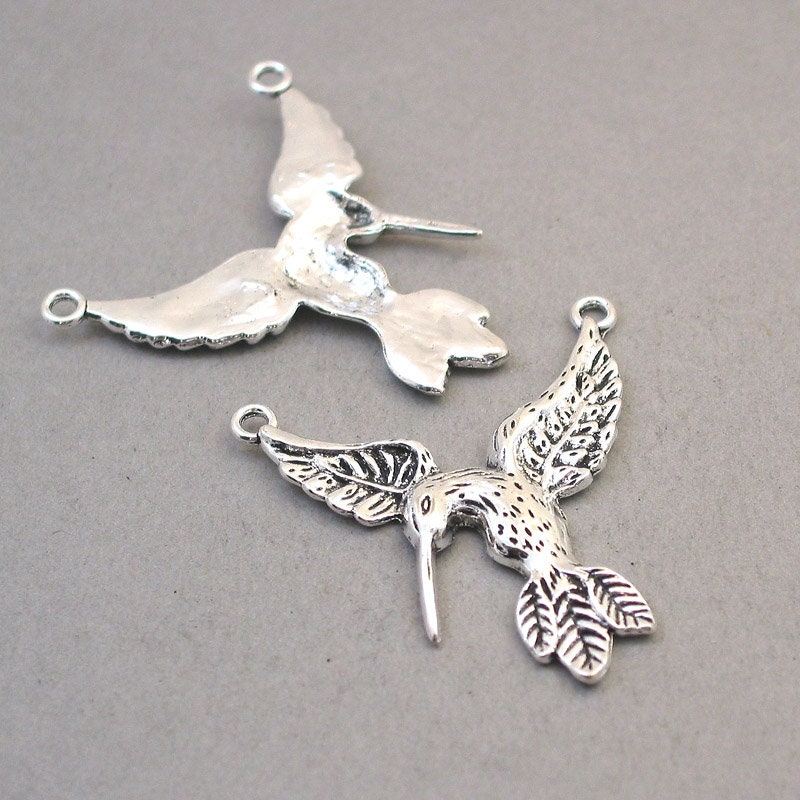 Large hummingbird charm connector antique silver CM1726S