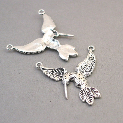 Large hummingbird charm connector antique silver CM1726S