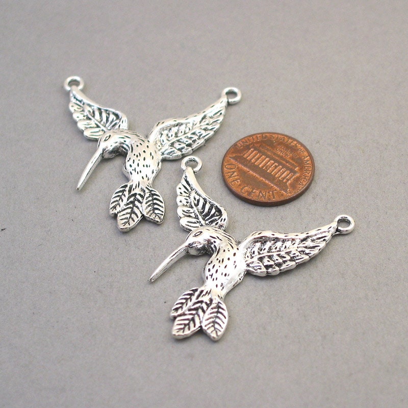 Large hummingbird charm connector antique silver CM1726S