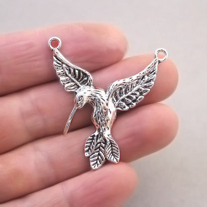 Large hummingbird charm connector antique silver CM1726S