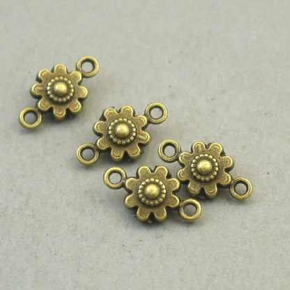 small flower charm connector antique bronze CM1714B