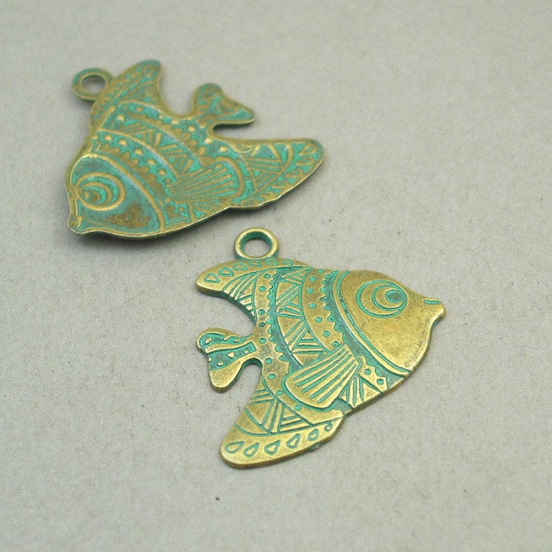 green tropical fish charm antique bronze CM1728BR