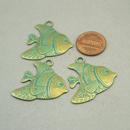 green tropical fish charm antique bronze CM1728BR