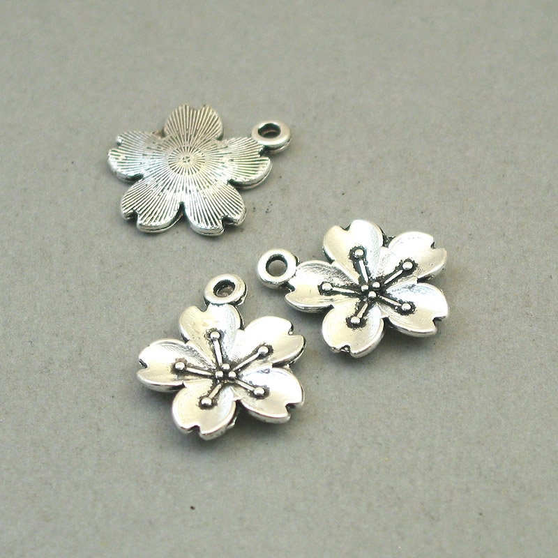 cherry blossom flower charm antique silver CM1727S