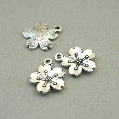 cherry blossom flower charm antique silver CM1727S