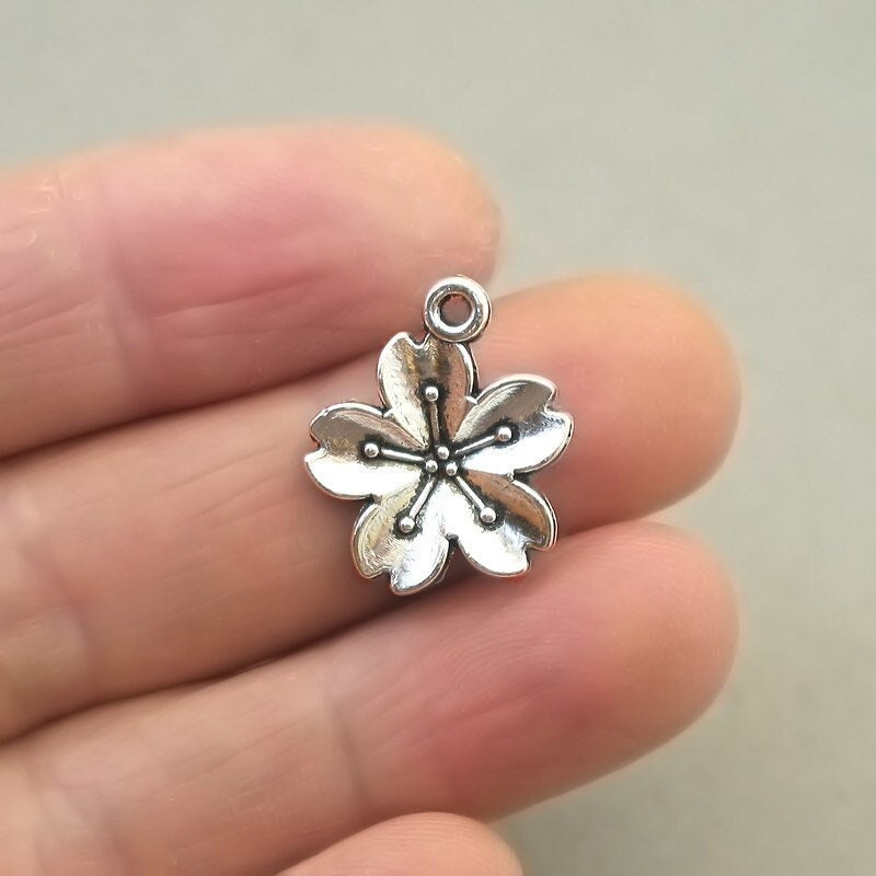 cherry blossom flower charm antique silver CM1727S