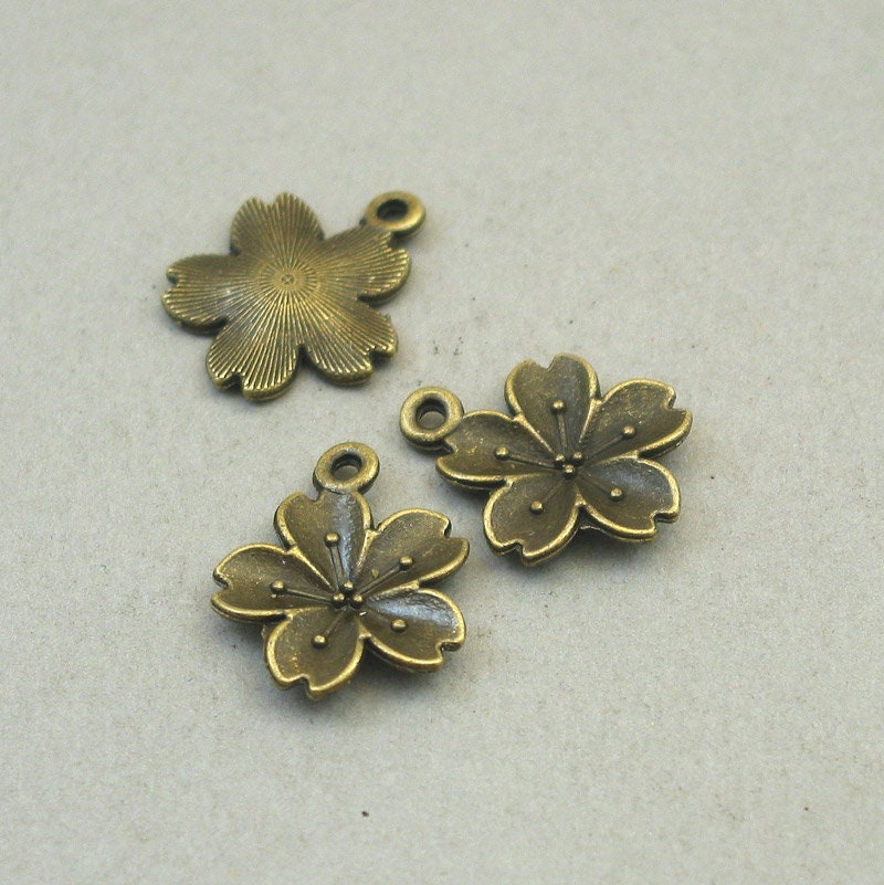 cherry blossom flower charm antique bronze CM1727B