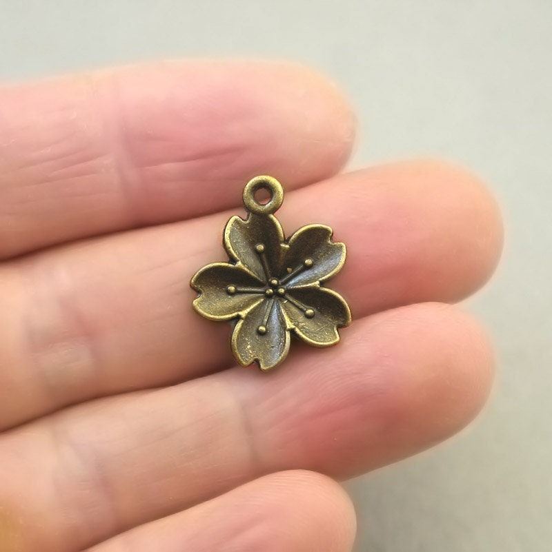 cherry blossom flower charm antique bronze CM1727B