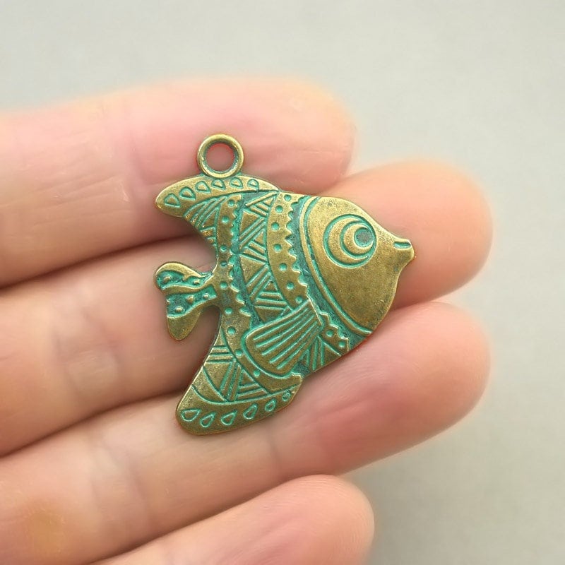 green tropical fish charm antique bronze CM1728BR