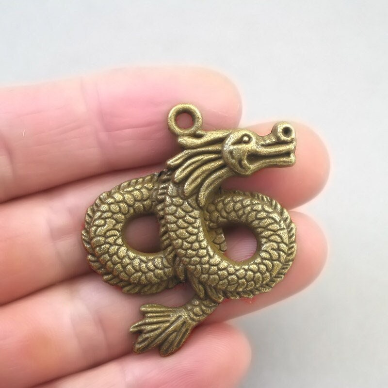 large Chinese dragon charm antique bronze CM1737B