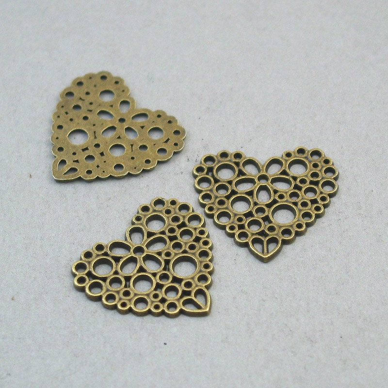 filigree flower heart charm antique bronze CM1739B