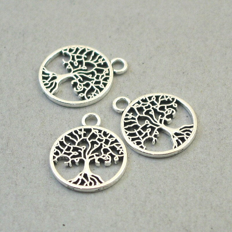 Tree charms, tree of life pendants. Two sided. Antique silver 16mm CM1731S