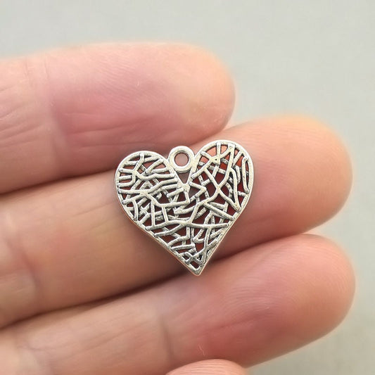 filigree heart charm antique silver CM1734S