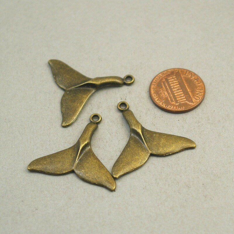 whale tail charm antique bronze CM1743B