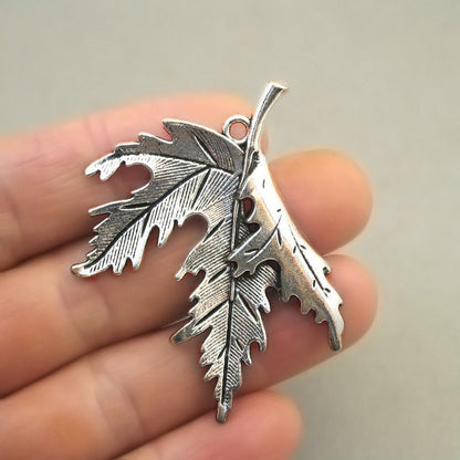 large folded maple leaf charm antique silver CM1745S