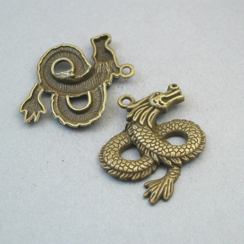 large Chinese dragon charm antique bronze CM1737B