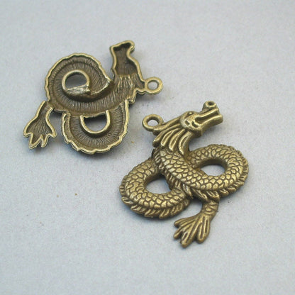 large Chinese dragon charm antique bronze CM1737B