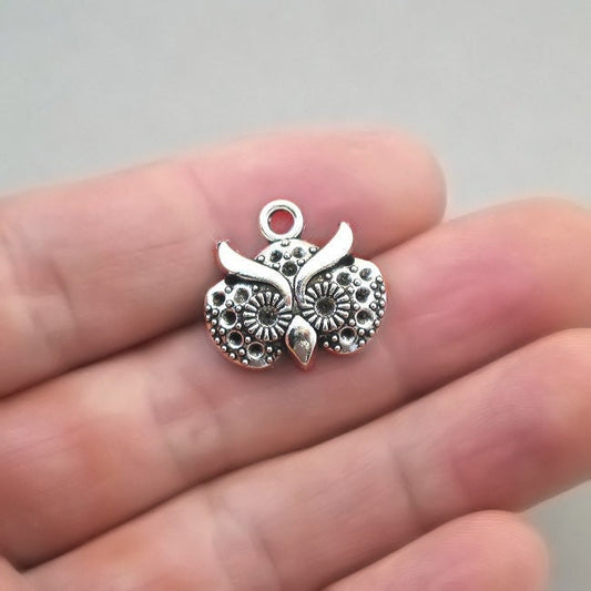 owl head charm antique silver CM1274S