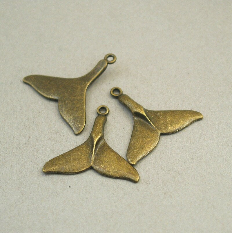 whale tail charm antique bronze CM1743B