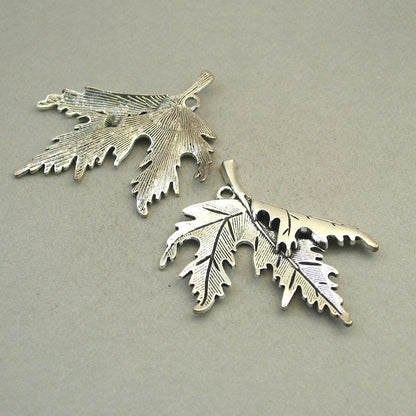 large folded maple leaf charm antique silver CM1745S