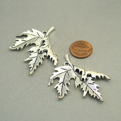 large folded maple leaf charm antique silver CM1745S