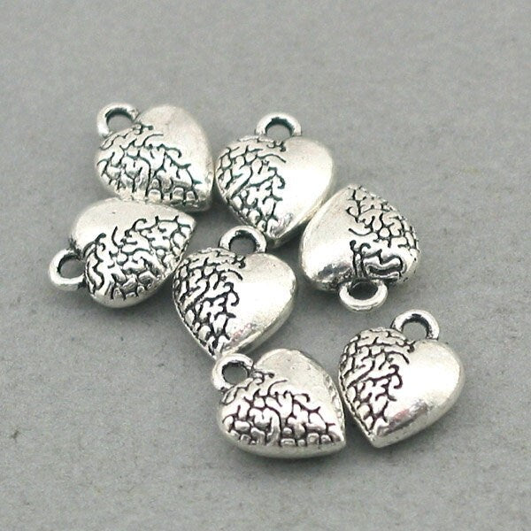 textured heart charm antique silver CM0673S