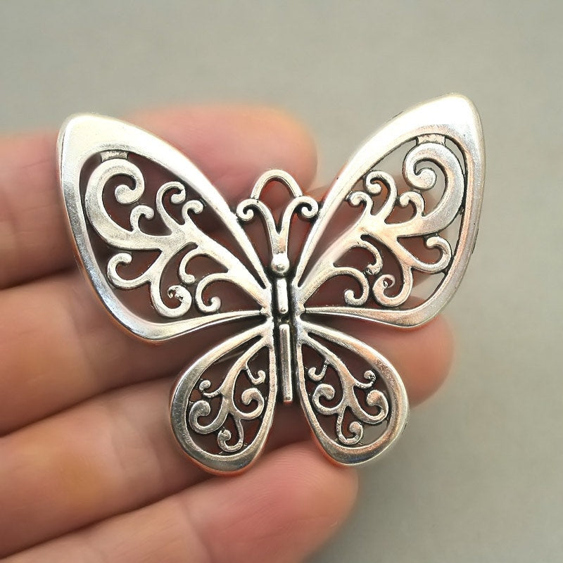 large filigree butterfly charm antique silver CM1747S