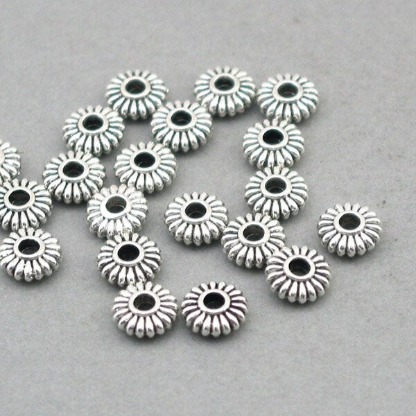 fluted rondelle spacer beads corrugated disc beads antique silver SB015S