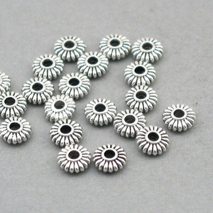 fluted rondelle spacer beads corrugated disc beads antique silver SB015S