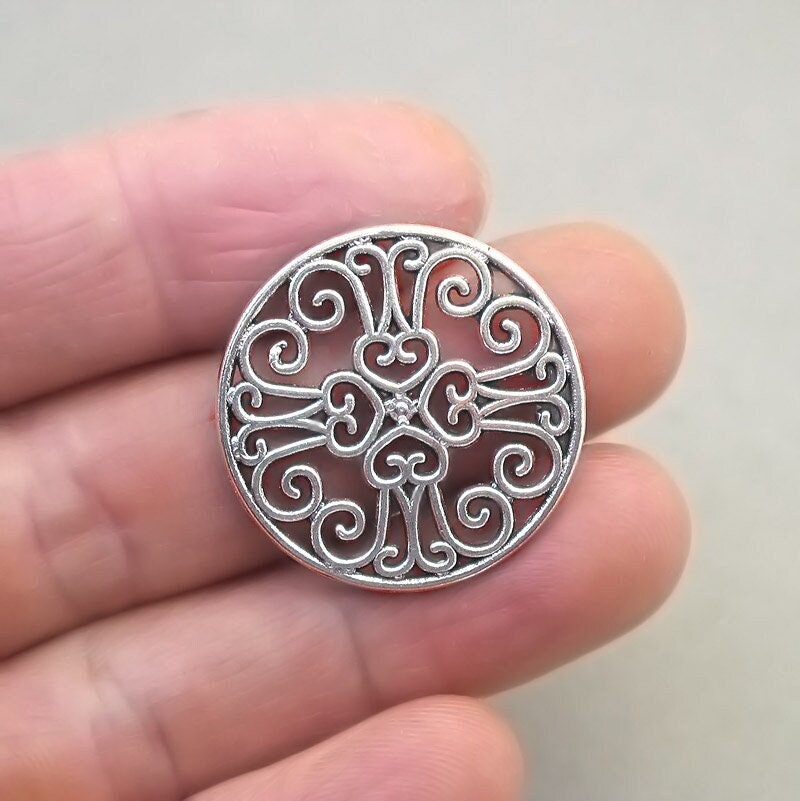 tribal filigree flower disc charm antique silver CM1753S