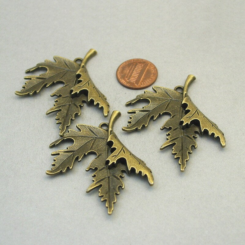 large folded maple leaf charm antique bronze CM1745B