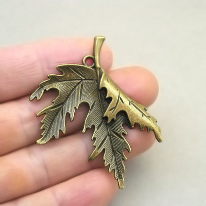 large folded maple leaf charm antique bronze CM1745B